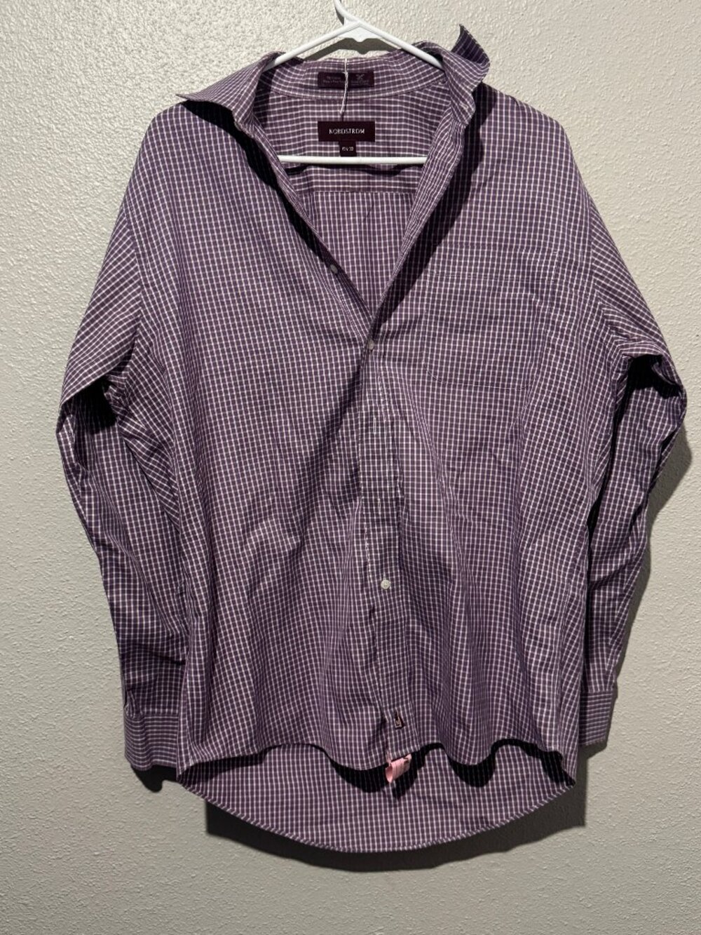 Nordstrom Men’s Purple Check Smartcare Wrinkle Free Dress Shirt 15.5/33